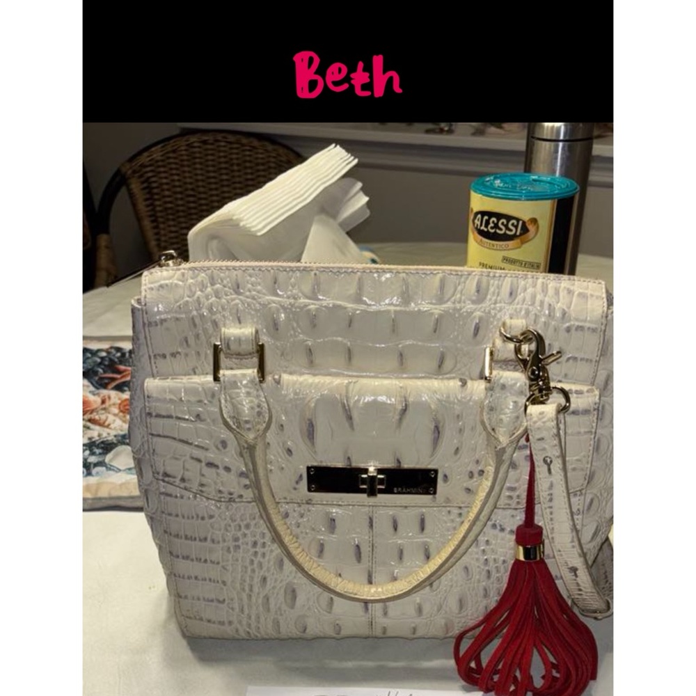 Brahmin White and Red Textured Tote
